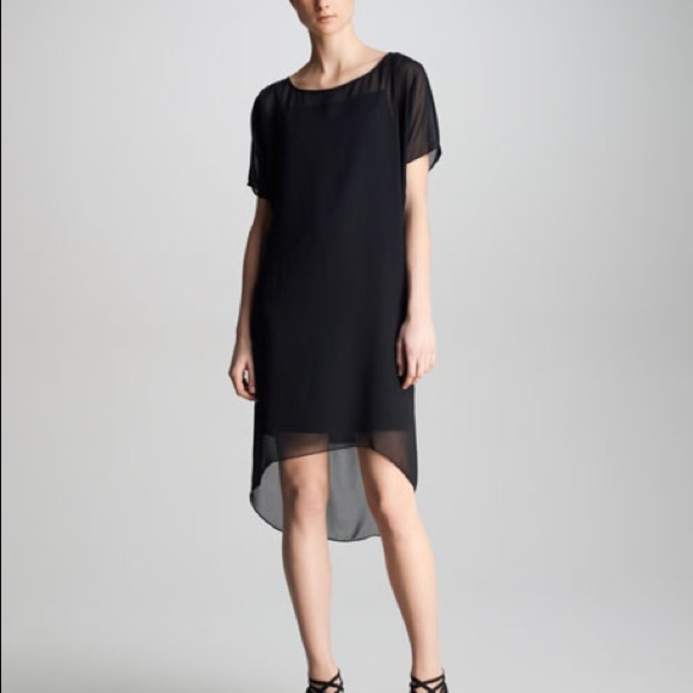 J Brand Ready to Wear Marisa Sheer-Overlay Black Short Sleeve Dress Size XS